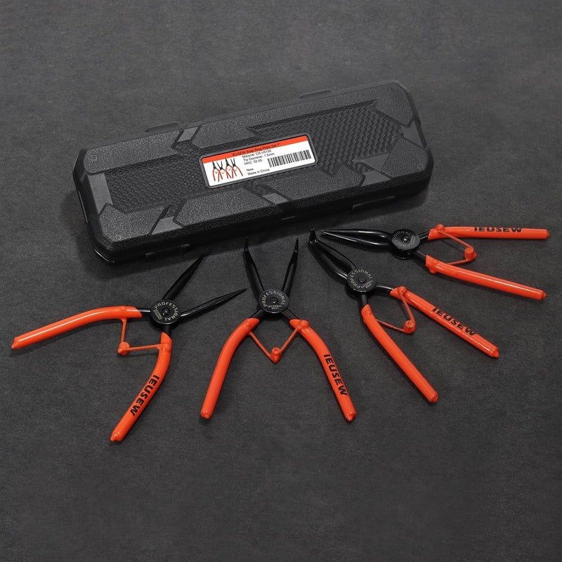 Ieusew 7-inch Snap Ring Pliers Set, 4-piece Heavy Duty Internal/External Circlip Pliers Kit (Tip Diameter 1.5mm), Straight/Bent Jaw, Cr-v Steel, for Ring Remover Retaining, Storage Case Included. - Image 2